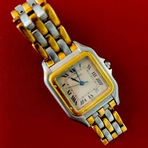 Cartier Panther 3 Row 18k Yellow Gold & Steel Sliver Dial Quartz